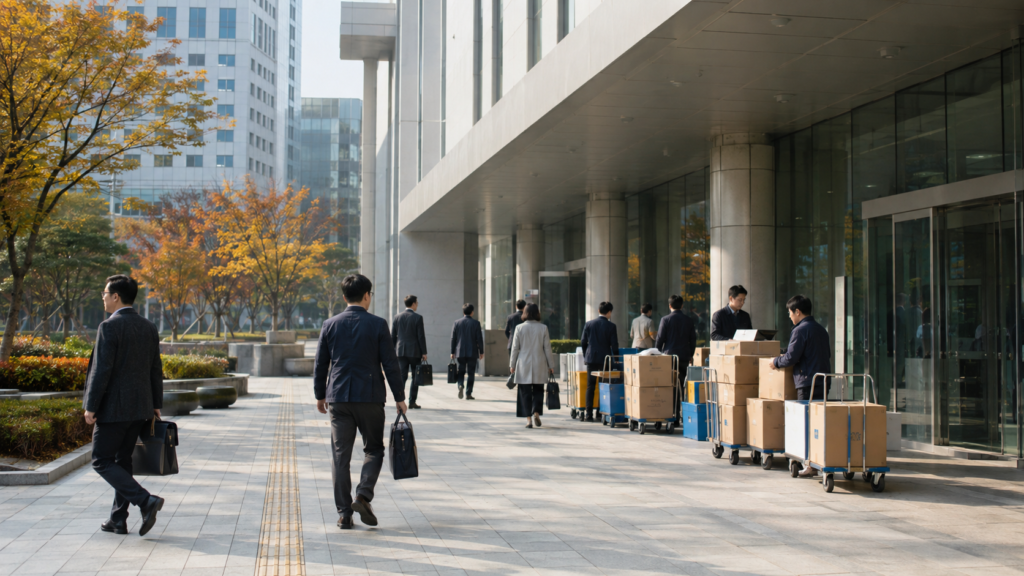 세종시 행정청사로 출근하는 공무원과 사무실 이전 준비 모습